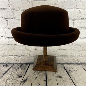 Vintage Amanda Smith Brown Wool‎ Women's Hat Rolled Brim Made In Italy 21"